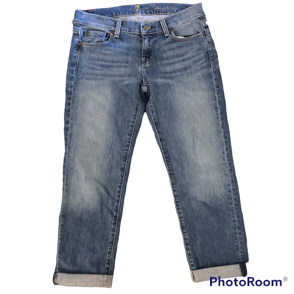 7 For All Mankind Crop Straight Leg Light Wash Blue Jeans